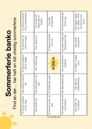 Illustration til undervisningsforløbet om Sommerferie-banko